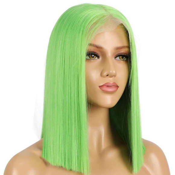 ?AIDA 14” GREEN STRAIGHT BOB LACE FRONT WIG*NWT* Short Dark Green Bob Wig Human Hair 13×4 Transparent Lace  main image 4